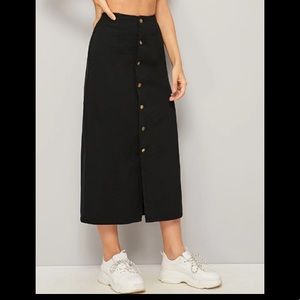 Black Midi Denim Button Down skirt